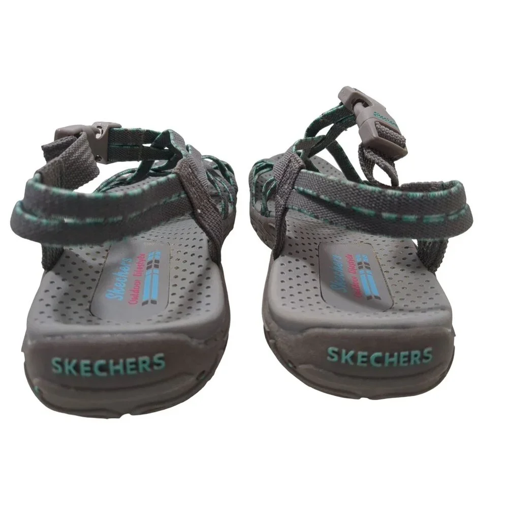Skechers Sport Sandal Womens 6 Gray Strappy Toe Thong Reggae Fun Banter Gorpcore